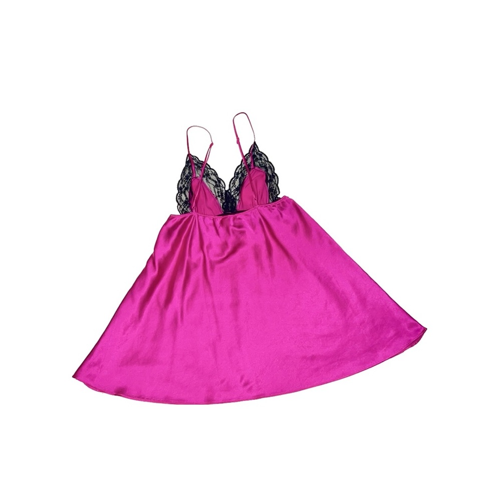 Victoria’s Secret Magenta Lace Trim Satin Babydoll Slip from 2011, size medium - Picture 2 of 5